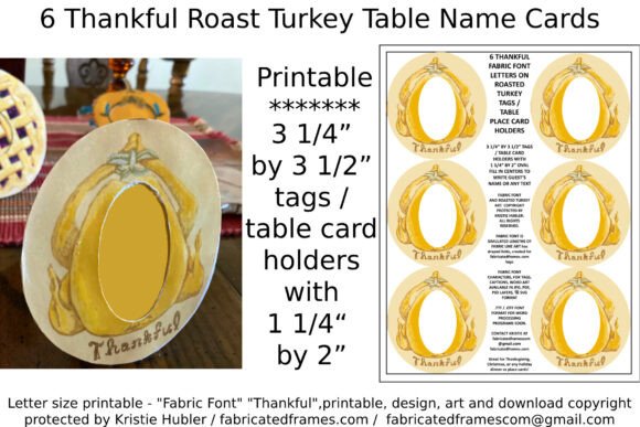 Download 6 Thankful Roast Turkey Table Name Cards - Premium Resources