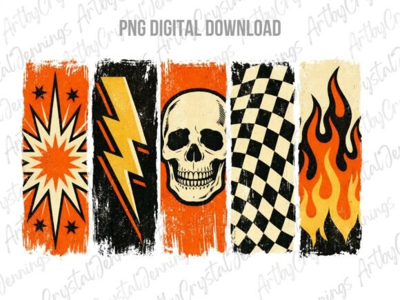 Download Vintage Retro Halloween Skull Flames PNG - Flames Collection